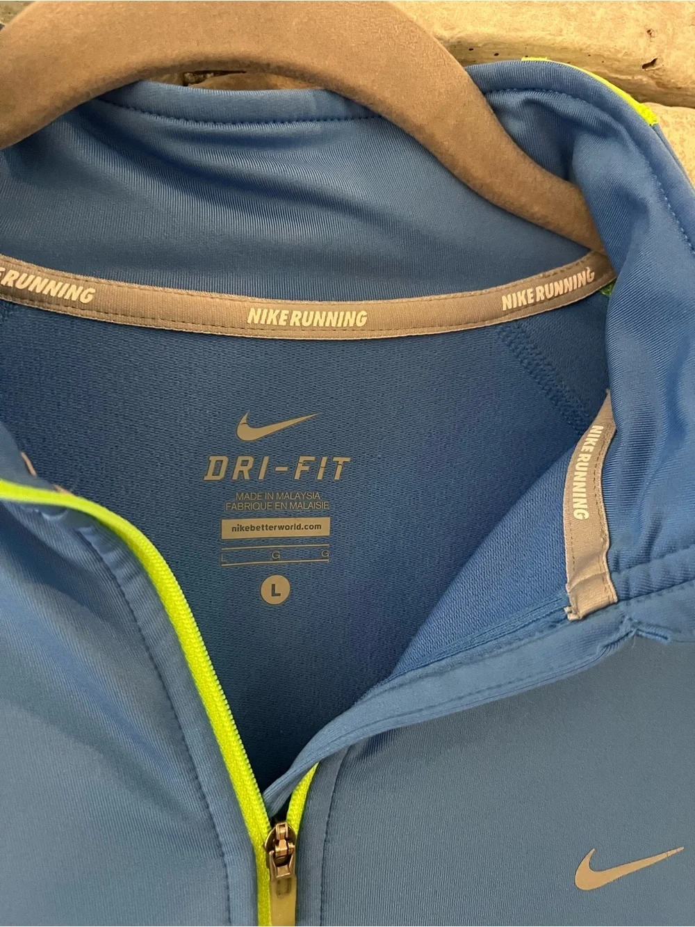 Nike Blue Half-Zip Dri-FIT Pullover with Lime Stripe
